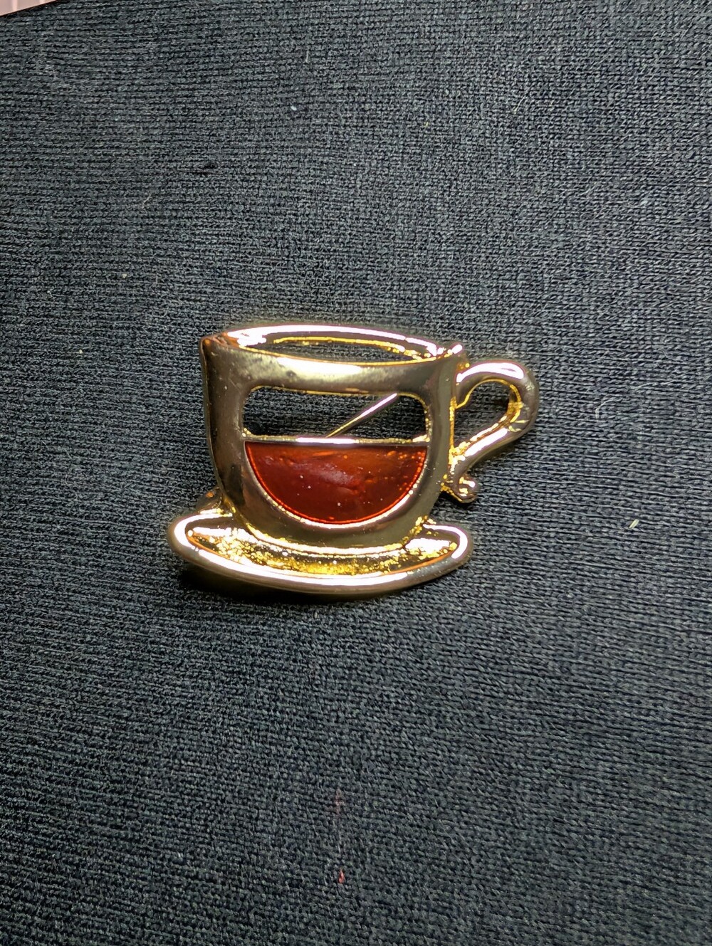 Gold Tea Cup Enamel Pin - Brown Accent
